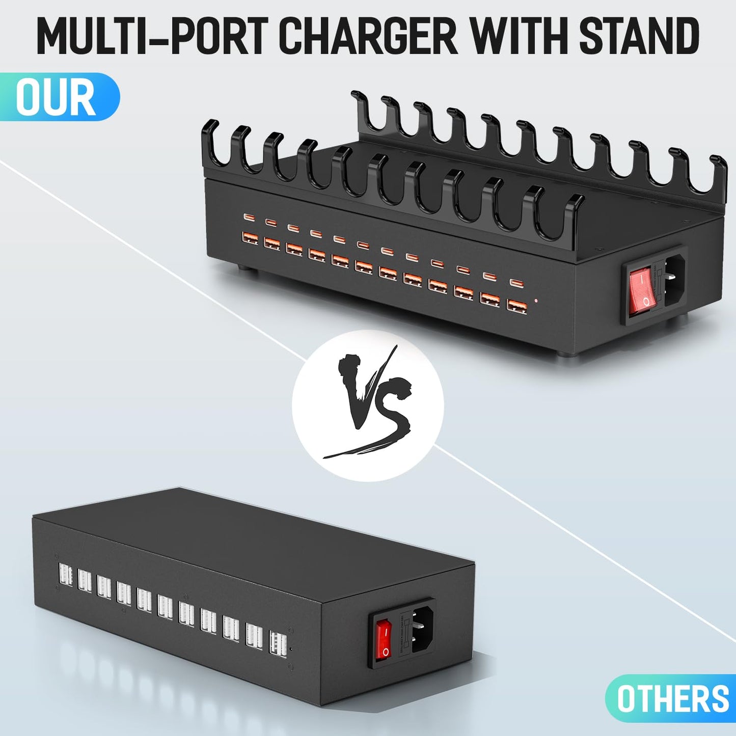 300W Charging Station for Multiple Devices, 24 Ports USB Fast Charging Station, Charger Station Organizer Compatible with Kindle, Phone, Tablet, iPad
