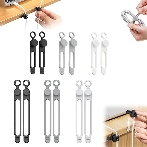 Muxou Silicone Cable Ties, Magnetic Data Cable Organizers Reusable Cable Ties Wire Organizer Adjustable Fastening Cable Straps Magnetic Silicone Cable