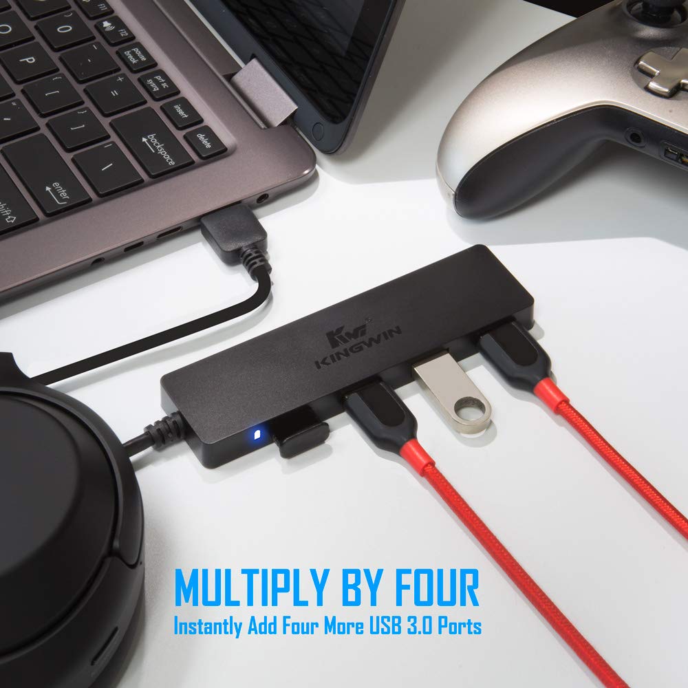 Kingwin USB Hub 4 Port USB 3.0 Data Hub for Mobile SSD, MacBook, Mac Pro/ Mini, iMac, Chromebook, Surface Pro, USB Flash Drives, Notebook PC, XPS