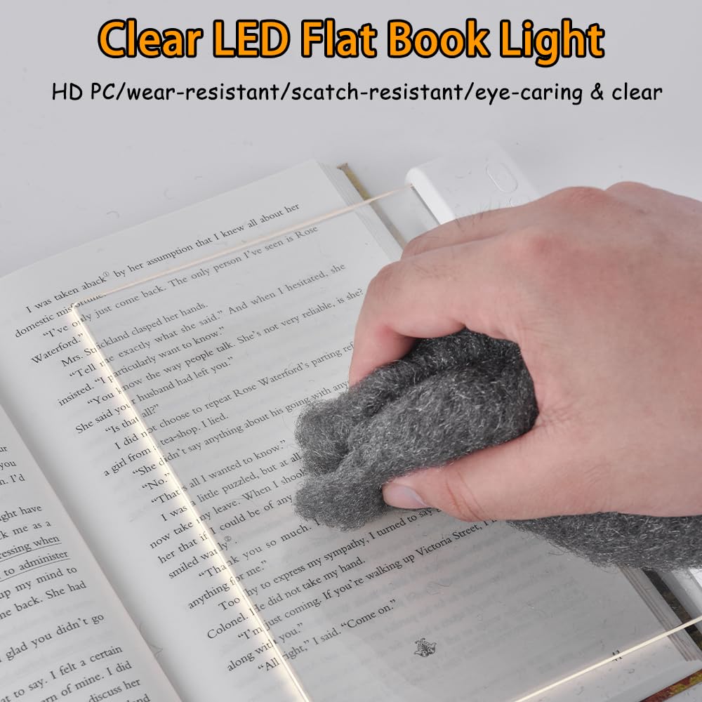 Book Light, Rechargeable Clear LED Flat Book Lights for Reading in Bed at Night with Dimmable 3 Colors & Timer, Full Page Panel Plate Lamp, Study