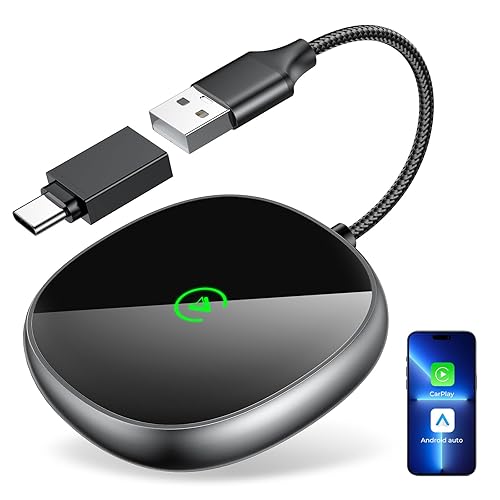 Wireless Carplay Adapter for iPhone & Android Auto 2-in-1, Stable, Plug & Play Low Delay Carplay Wireless Adapter Convert Wired to Wireless Apple Car