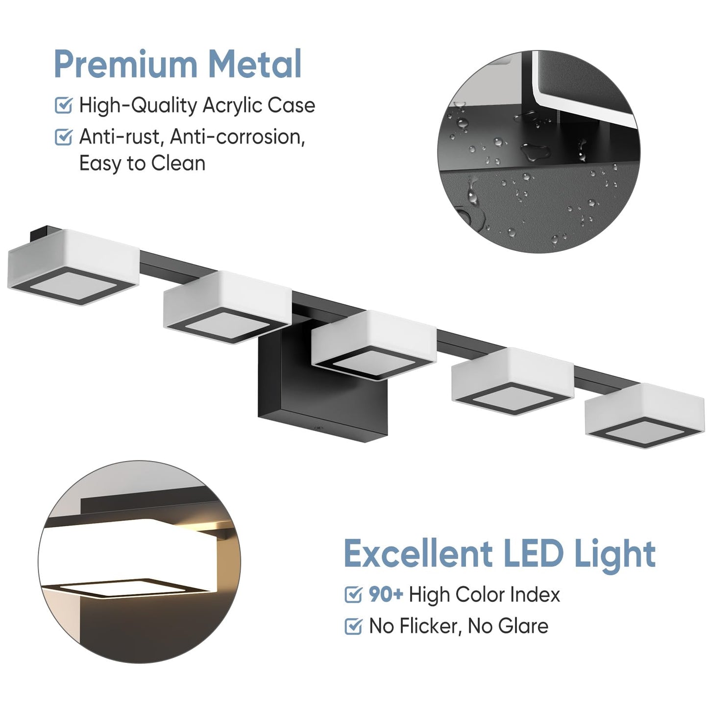 MYTH REALM LED Modern Bathroom Light Fixtures Over Mirror, 5-Light Dimmable Vanity Lights, Matte Black Acrylic Bathroom Vanity Light, 2700K-6500K