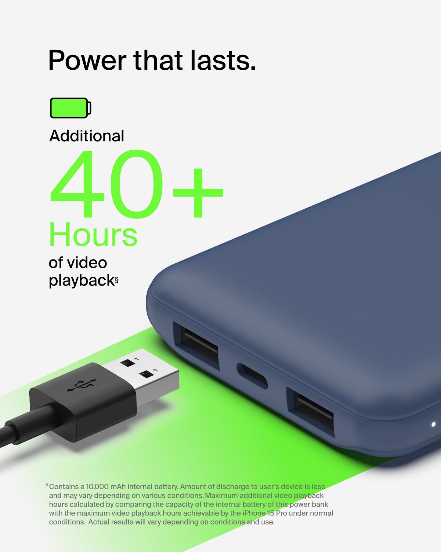 Belkin Portable Charger, USB C Power Bank 10000 mAh w/ 2xUSB-A Ports, 15W w/ Type-C to Type-A Cable - iPhone 17, Air, Pro, Pro Max, Samsung Galaxy