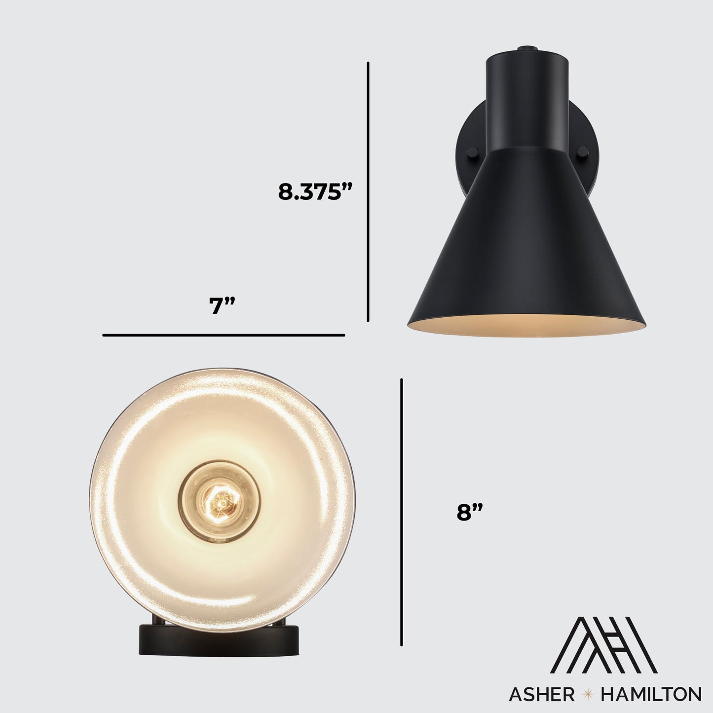 Asher Hamilton AHW-202BK Forge 8.38 Inch Wall Sconce | Dimmable E26 Medium Base Bulb Required Sold Separately | Modern Wall Light Fixture | Damp Rated