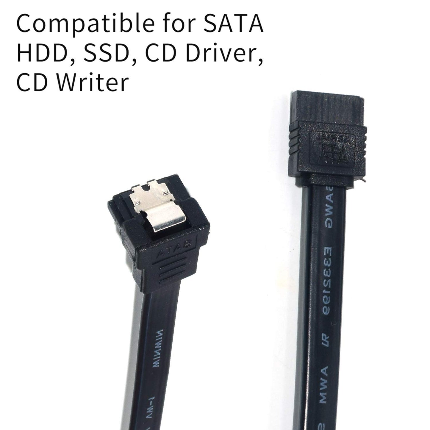 ELifeApply SATA Cables, Sata III 6.0 Gbps Cable 90 Degree Right Angle Data Cable 7 Pin with Locking Latch 18Inch for SATA HDD, SSD, CD Driver etc(3