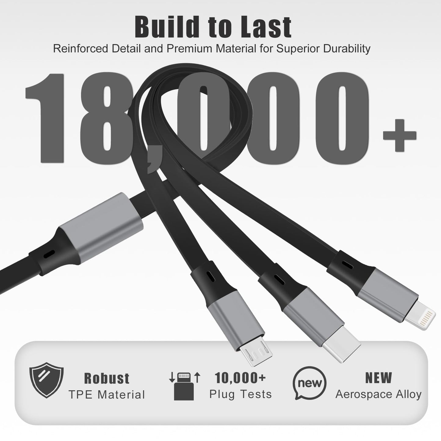 UZAHSK Multi Charging Cable 4ft 3 in 1 USB Retractable Phone Charger Cable with Type C/iOS/Micro USB Port Connector, Compatible with Cell Phones