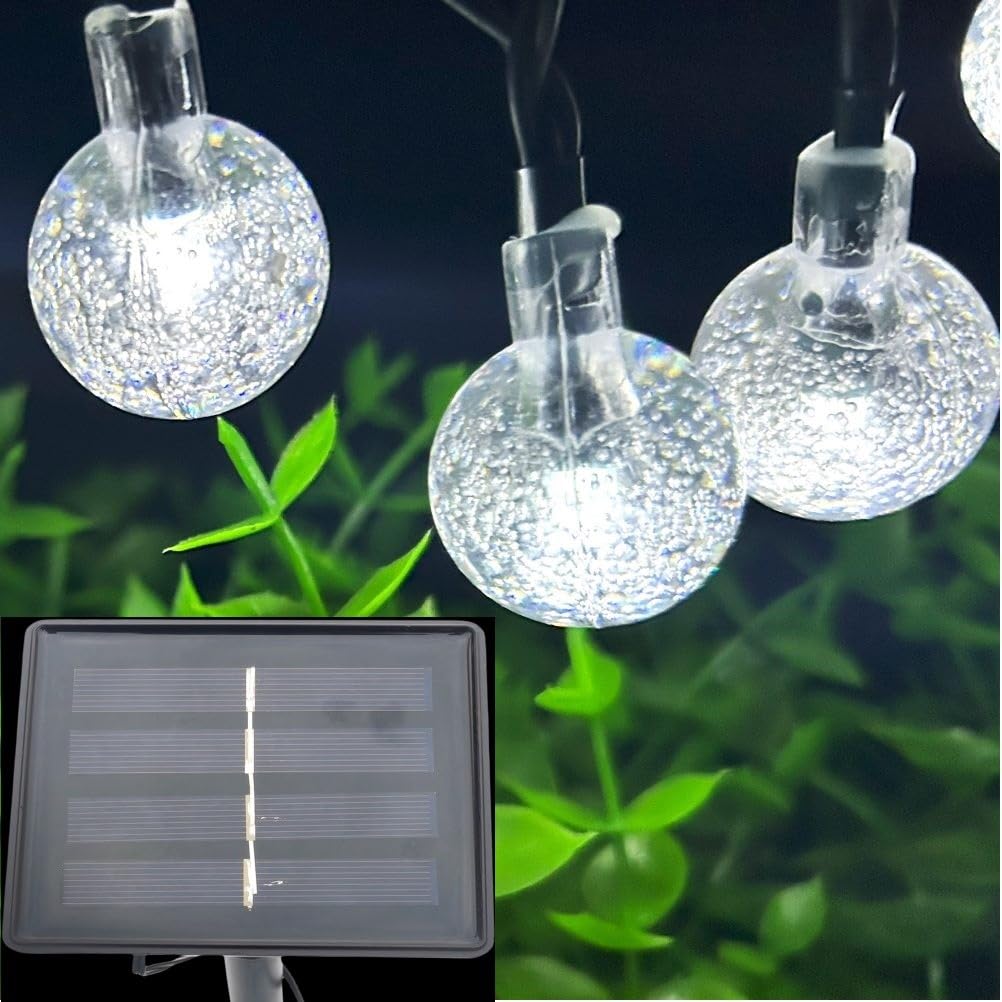 SPLOcolor Solar String Lights Outdoor, 20ft Waterproof 30 LEDs 8 Modes Crystal Globe Solar String Fairy Lights Backyard Patio Christmas Lights