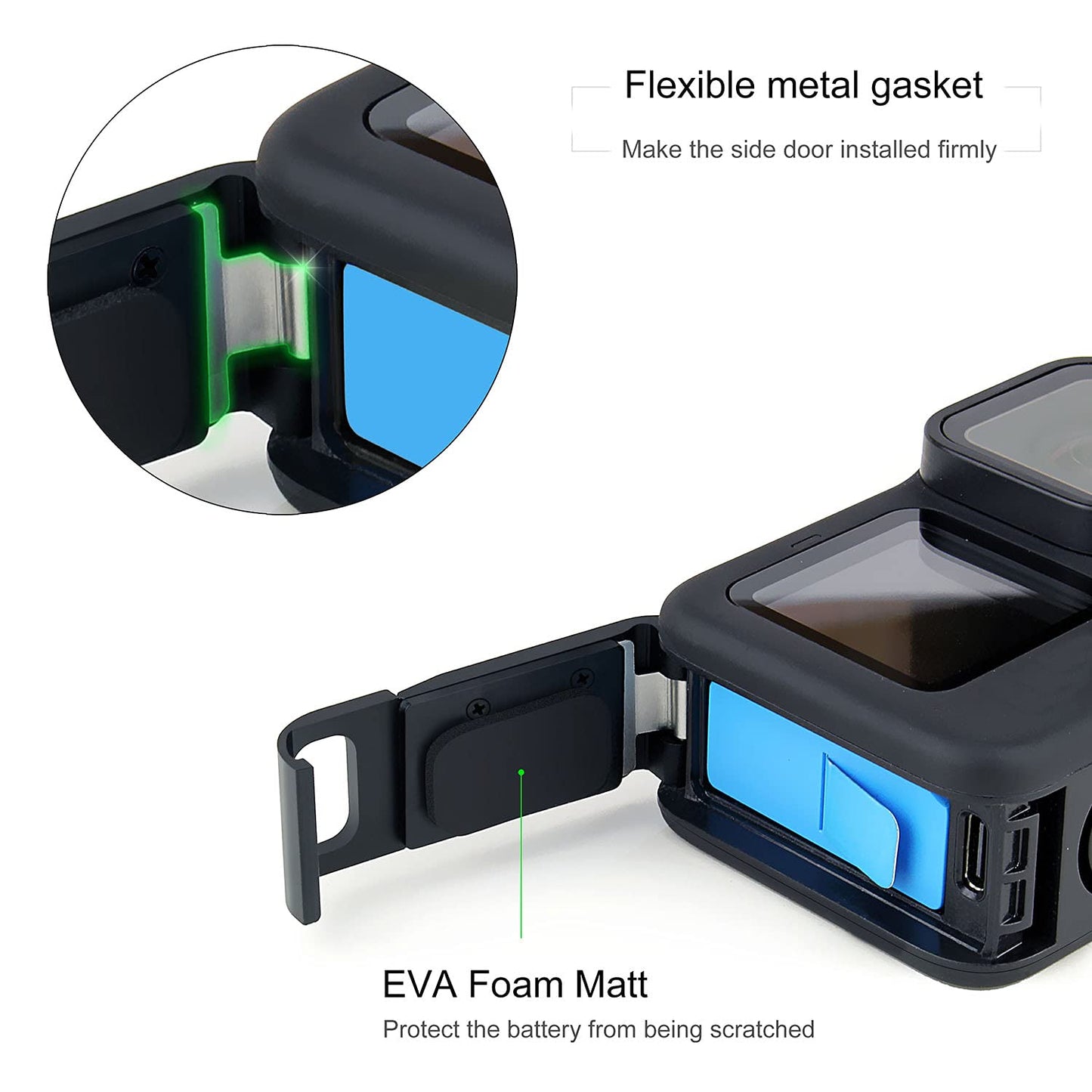 SOONSUN Aluminum Side Door Cover for GoPro Hero 9 10 11 12 13 Black USB Pass-Through Battery Door Cover for Go Pro HERO9 HERO10 HERO11 HERO12 HERO13