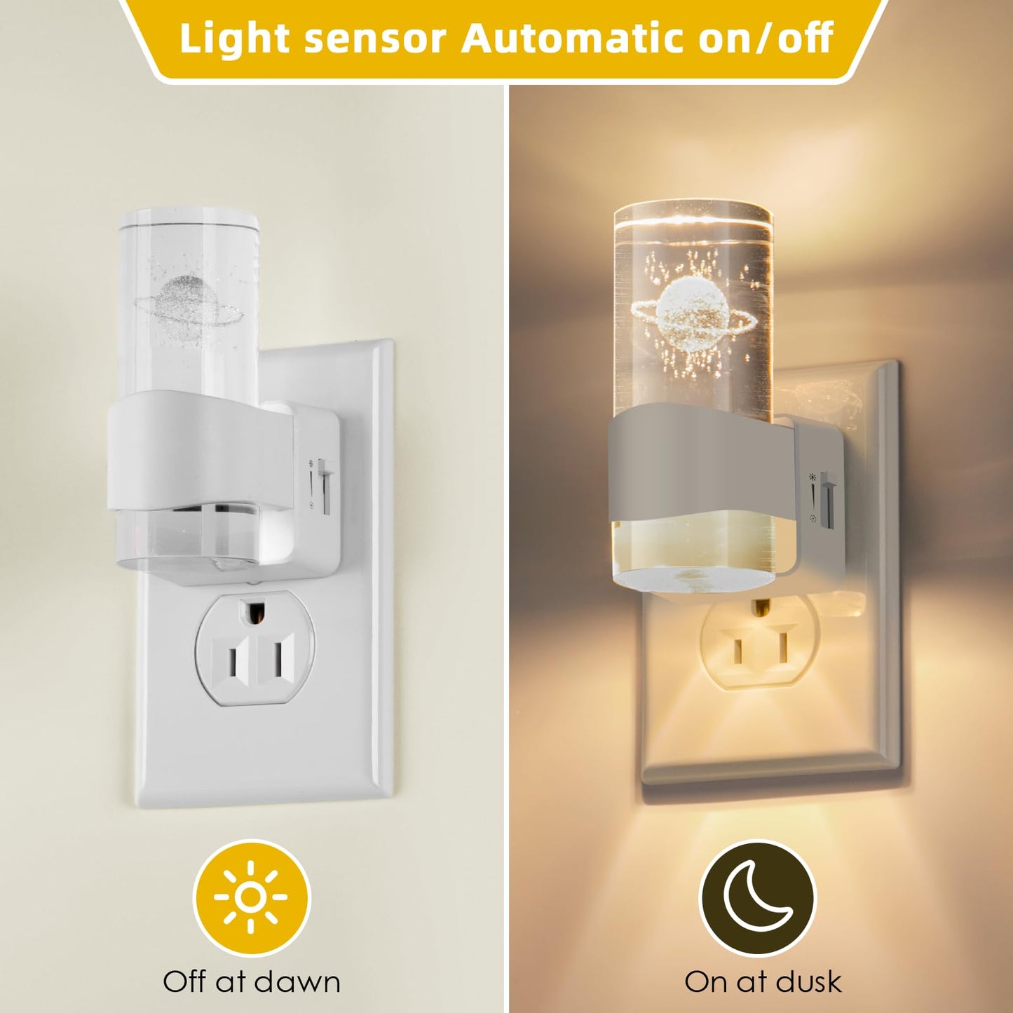 FLMAQE LED Night Light 2 Pack, Dimmable, Dusk to Dawn Sensor, 0-100 LM Adjustable Brightness, 3000K, Wall Mounted, Starry Sky Pattern Etched