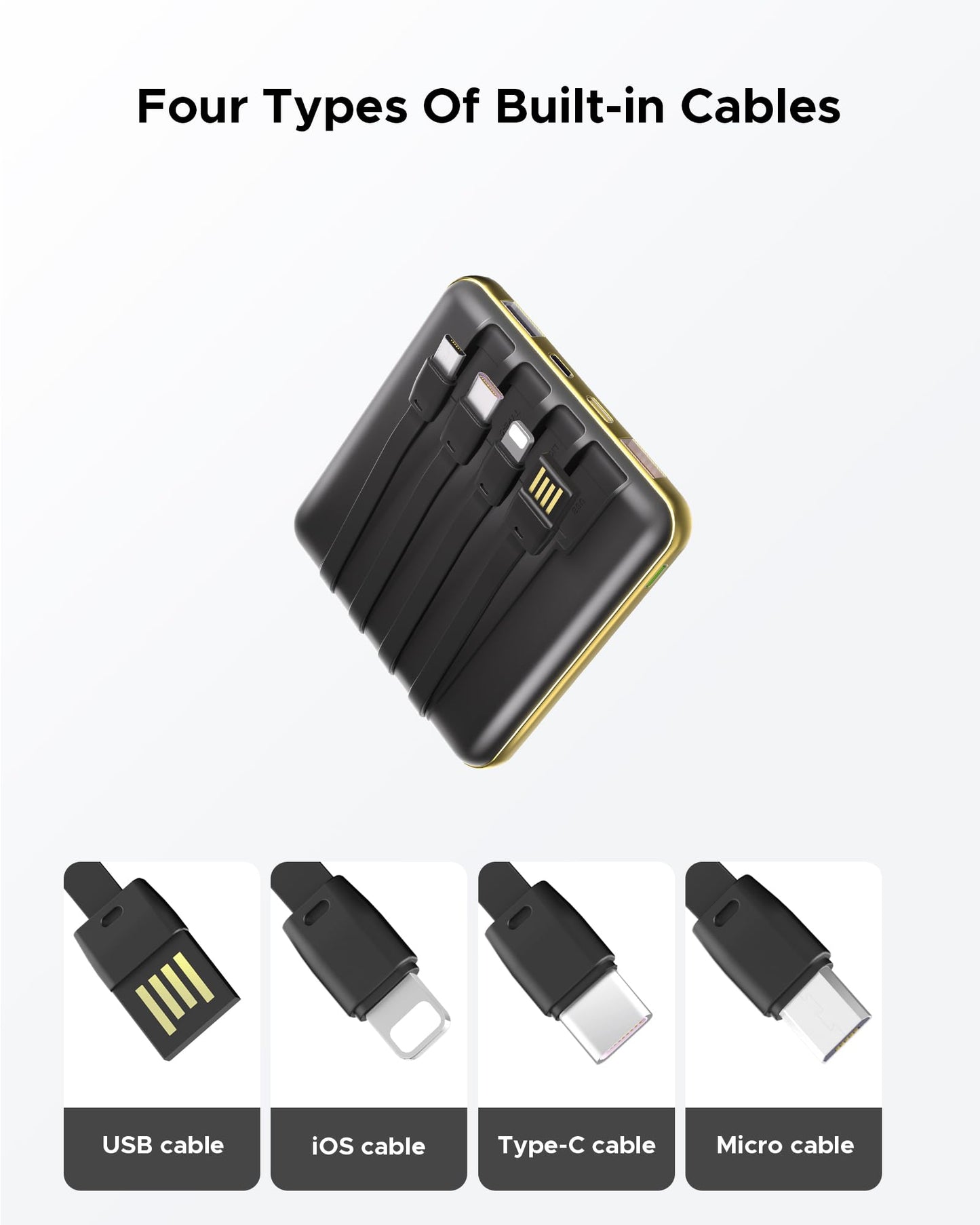 Kelaien 10000mAh Portable Charger, Built-in Cable Power Bank, 22.5W Fast Charging Power Supply, smart LED Display, Compact External Battery, Suitable