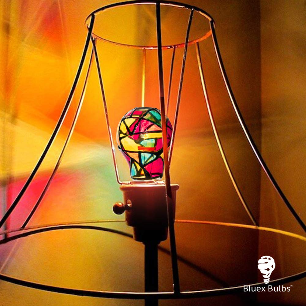 Bluex Bulbs 2 Pack LED Stained Glass Light Bulb A19 2W (25W Equivalent) E26 Base Painted Night Light Mosaic Party Light Bulb Stainglass - Tiffany