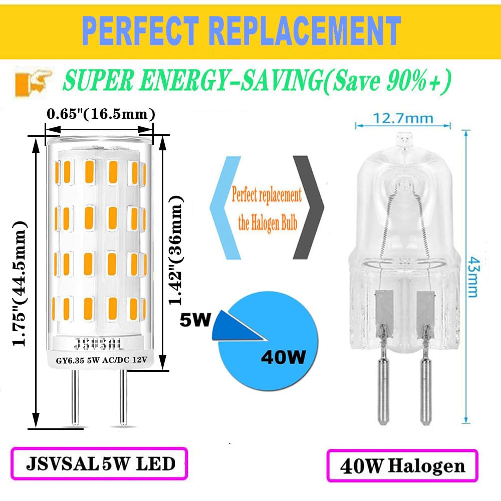 JSVSAL GY6.35 LED Bulb Dimmable,5W,12V Natural White 4000K,6-Pack