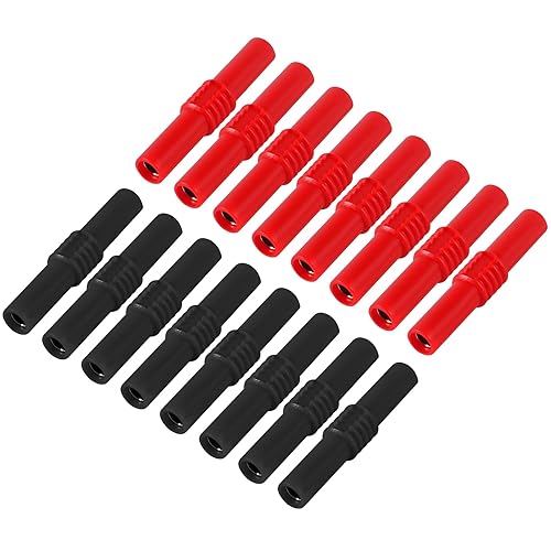 UMLIFE 16Pcs Insulated 4mm Banana Plug Coupler Female to Female Banana Socket Jack Connectors for 4mm Banana Plug Extension Adapters (8Pcs Red + 8Pcs