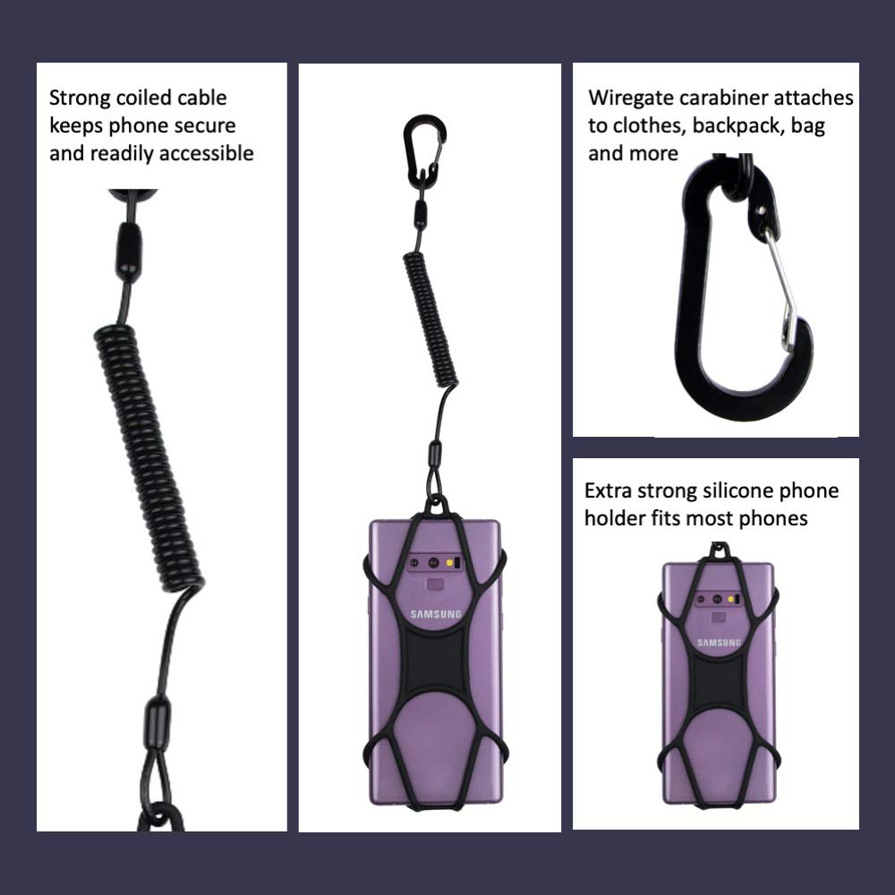 Rugged Phone Lanyard with Coiled Strap and Carabiner - Anti-Theft Cell Phone Tether for Hiking, Travel, Outdoor Use - Universal Phone Strap