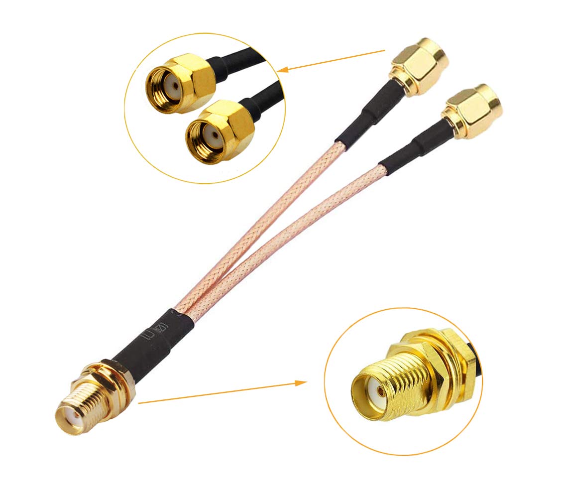 RedYutou SMA Splitter Cable SMA Female to Dual RP-SMA Male Cable SMA Connector V Type 6-inch (15cm) WiFi Antenna Adapter (not Applicable to TV)