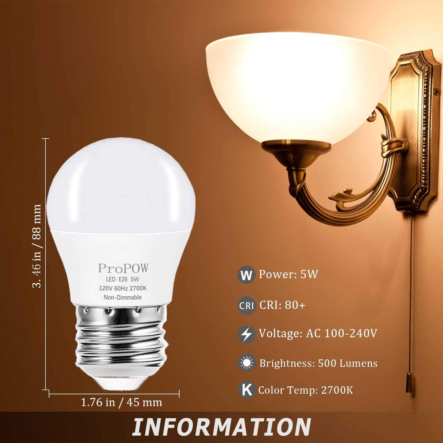 ProPOW A15 LED Bulb 40 Watt Equivalent, 5W LED Light Bulbs, Soft White 2700K Energy Saving Low Watt Light Bulbs,E26 Base Bulb for Home Bedroom(4 Pack)