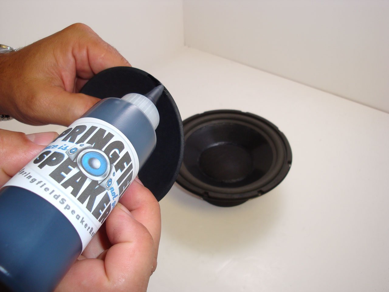 Pro-Grade Black Rubberized Speaker Repair Adhesive Glue (1 oz) - Dries Black