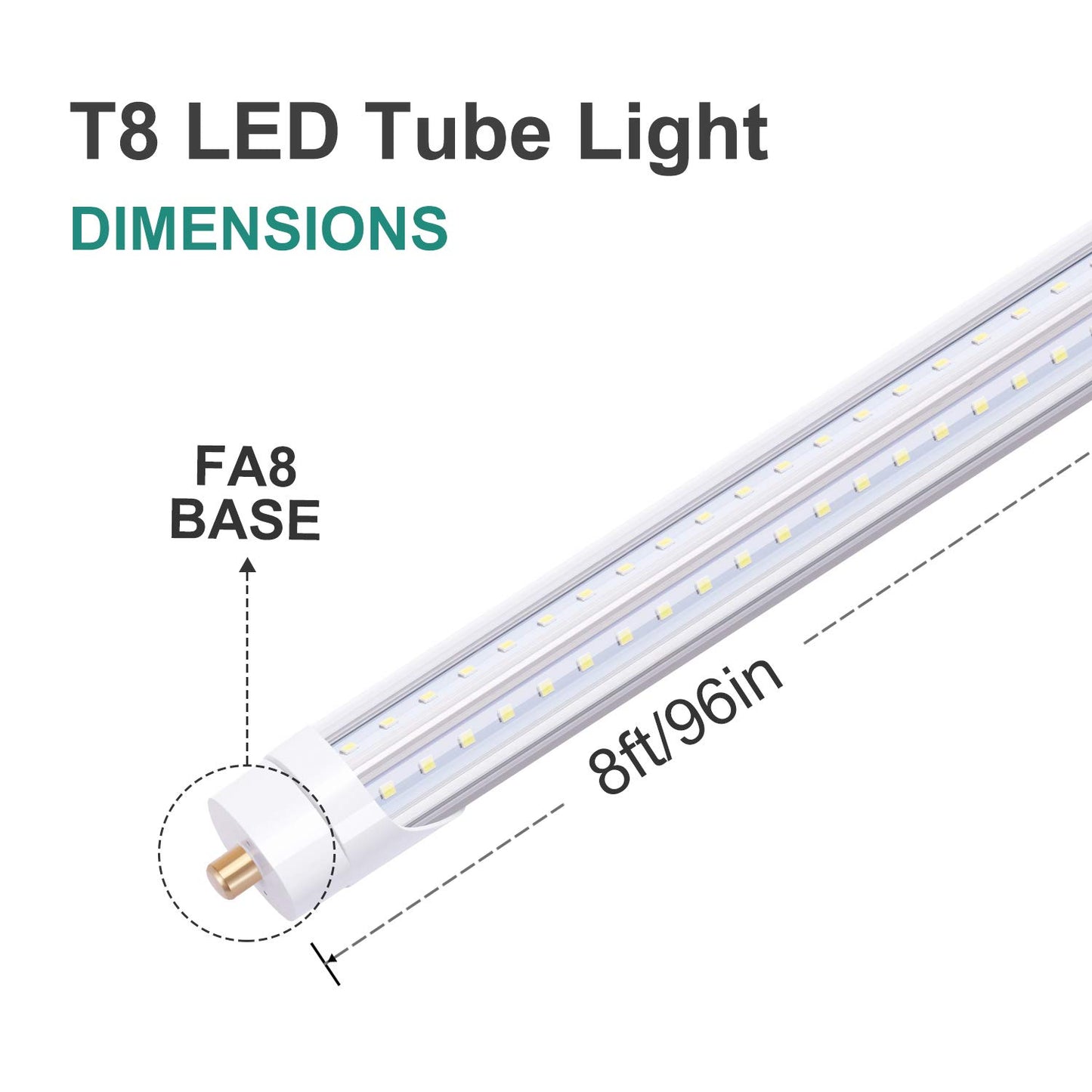 TRLIFE 8FT LED Bulbs 6000K, T8 8FT V Shape 65W FA8 LED Light Bulbs with Clear Cover(150W Fluorescent Bulbs Replacement), Dual Row L ED Chips, 7800Lm