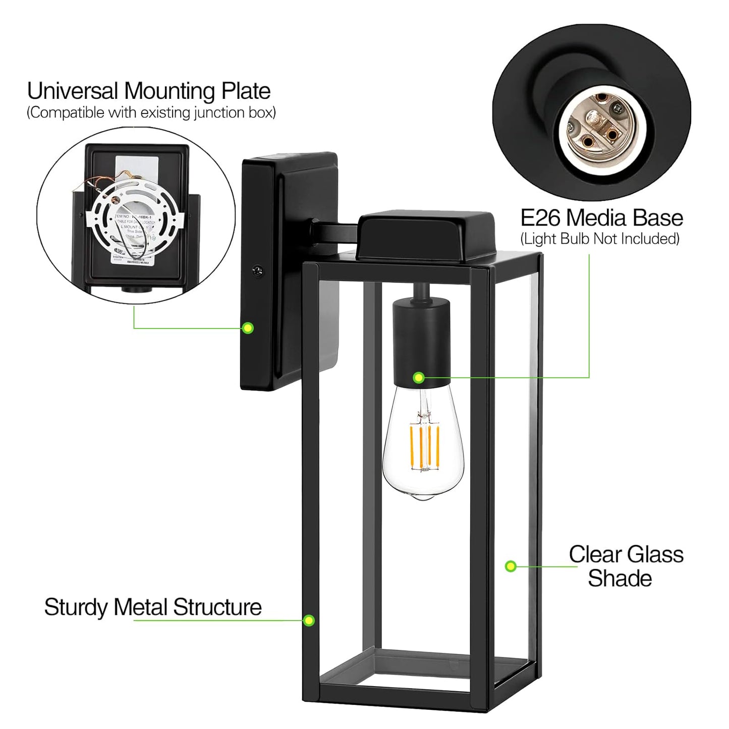 hykolity Large Size Outdoor Wall Lights,16 Inch Outdoor Wall Lantern, Waterproof Exterior Wall Sconce, Anti-Rust Wall Mounted Lighting with Glass