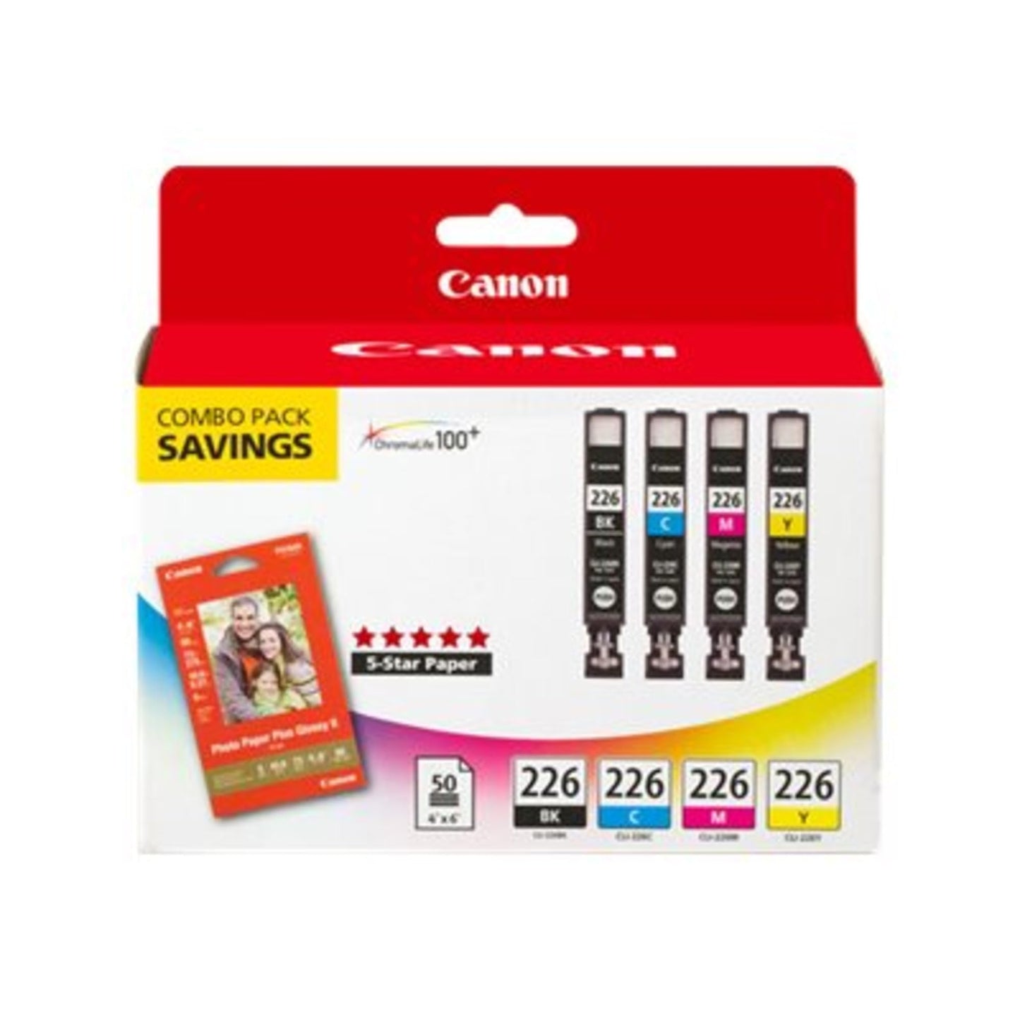 Canon CLI-226 ChromaLife 100+ Black/Color Ink Tanks & 50 Sheets of Paper (4546B007)
