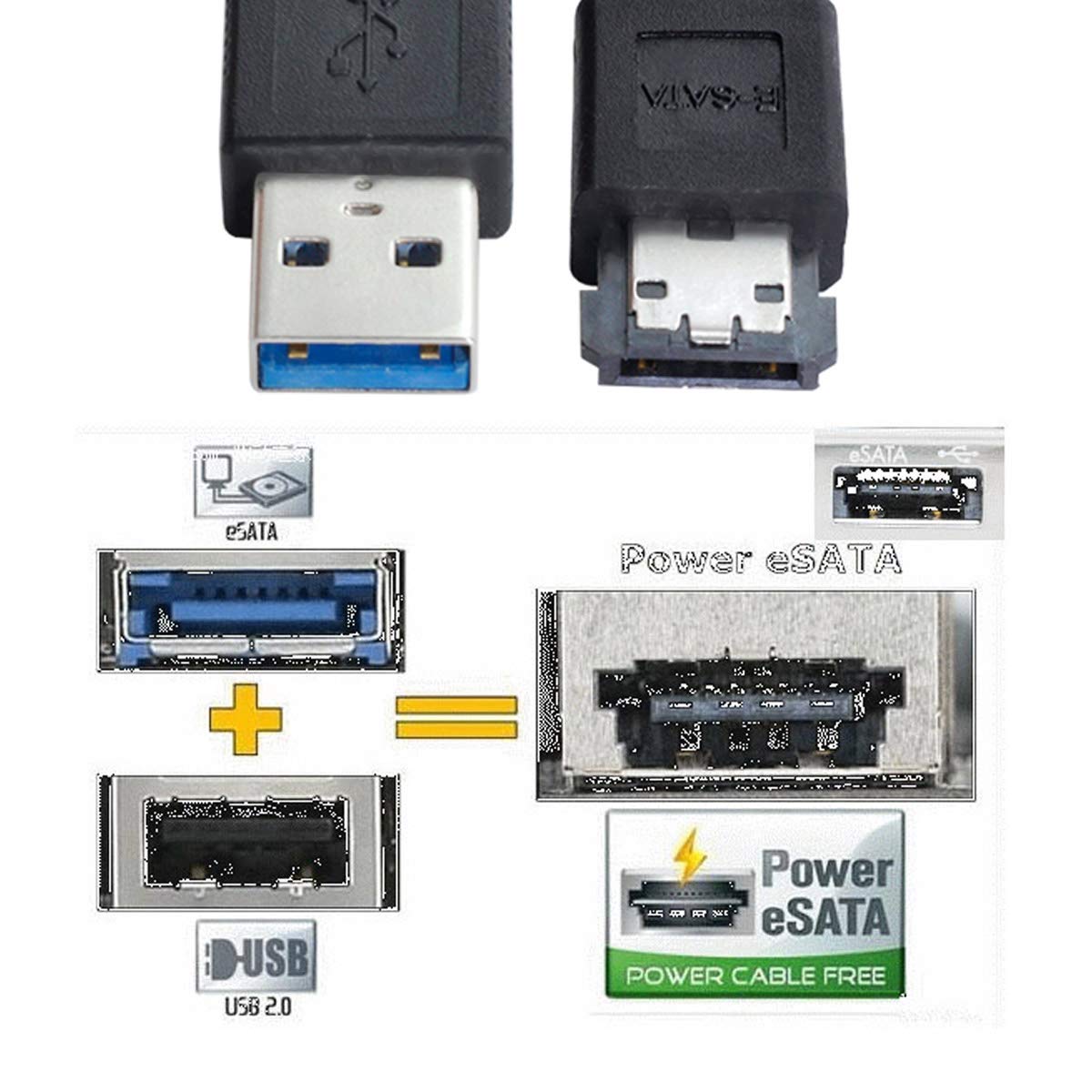xiwai USB 3.0 to Power Over eSATA DC5V Adapter USB2.0 to HDD/SSD/ODD eSATAp Converter Type-A USB Host to ESATA Device Disk Cable