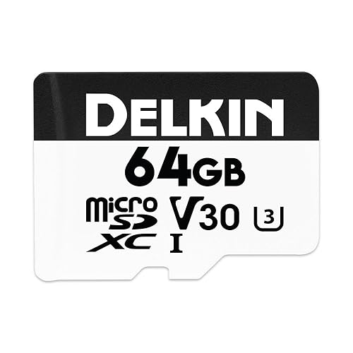 Delkin Devices Hyperspeed 64GB Micro SD Card with Adapter - 100MB/s Read, UHS-I (U3, V30), 4K & Full HD for Smartphones, Tablets, GoPro, and Dash Cam