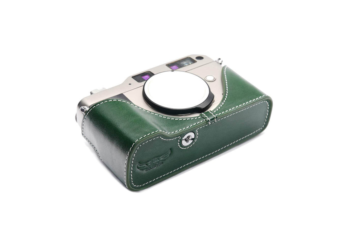 Contax G1 Case, BolinUS Handmade Genuine Real Leather Half Camera Case Bag Cover for Contax G1 Camera with Hand Strap (Green)