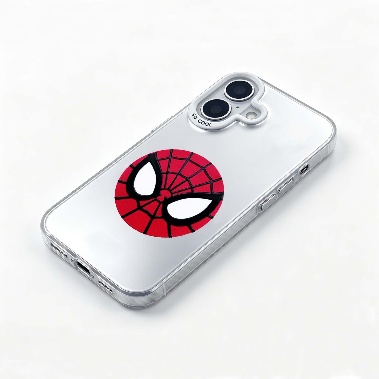 KOYOEY Spider-Man Face Phone Case, Full Protection TPU Phone Cover for iPhone 17, Red Black Superhero Spider Design for Marvel Fans, Silver-Plated