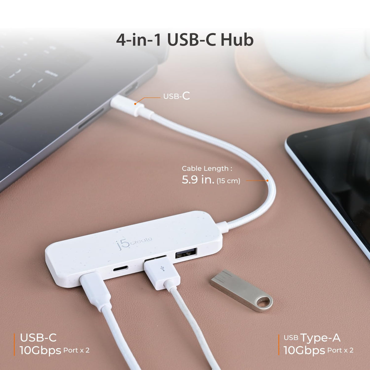j5create 4-in-1 USB-C to 4-Port Type-A & Type-C Hub(Eco-Friendly)