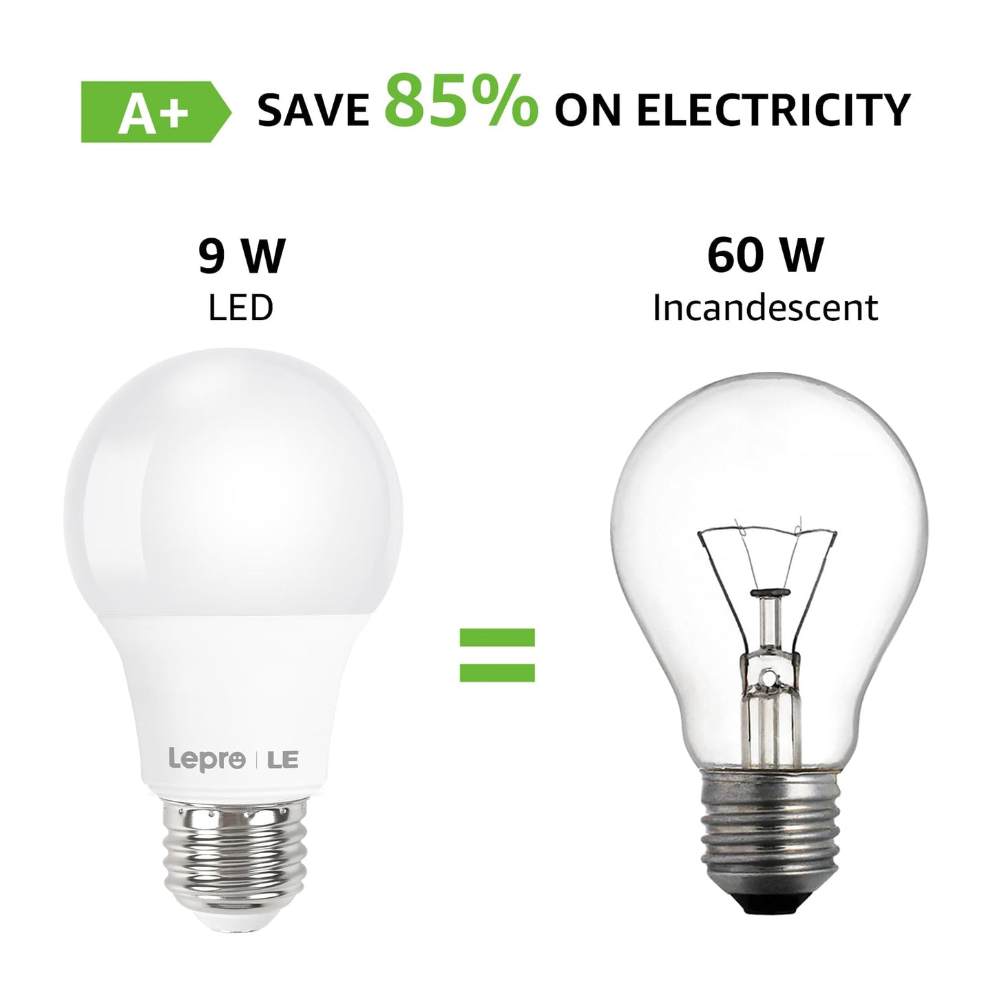 Lepro A19 E26 LED Light Bulbs 9W 800 Lumens Soft White 2700k 3 Pack