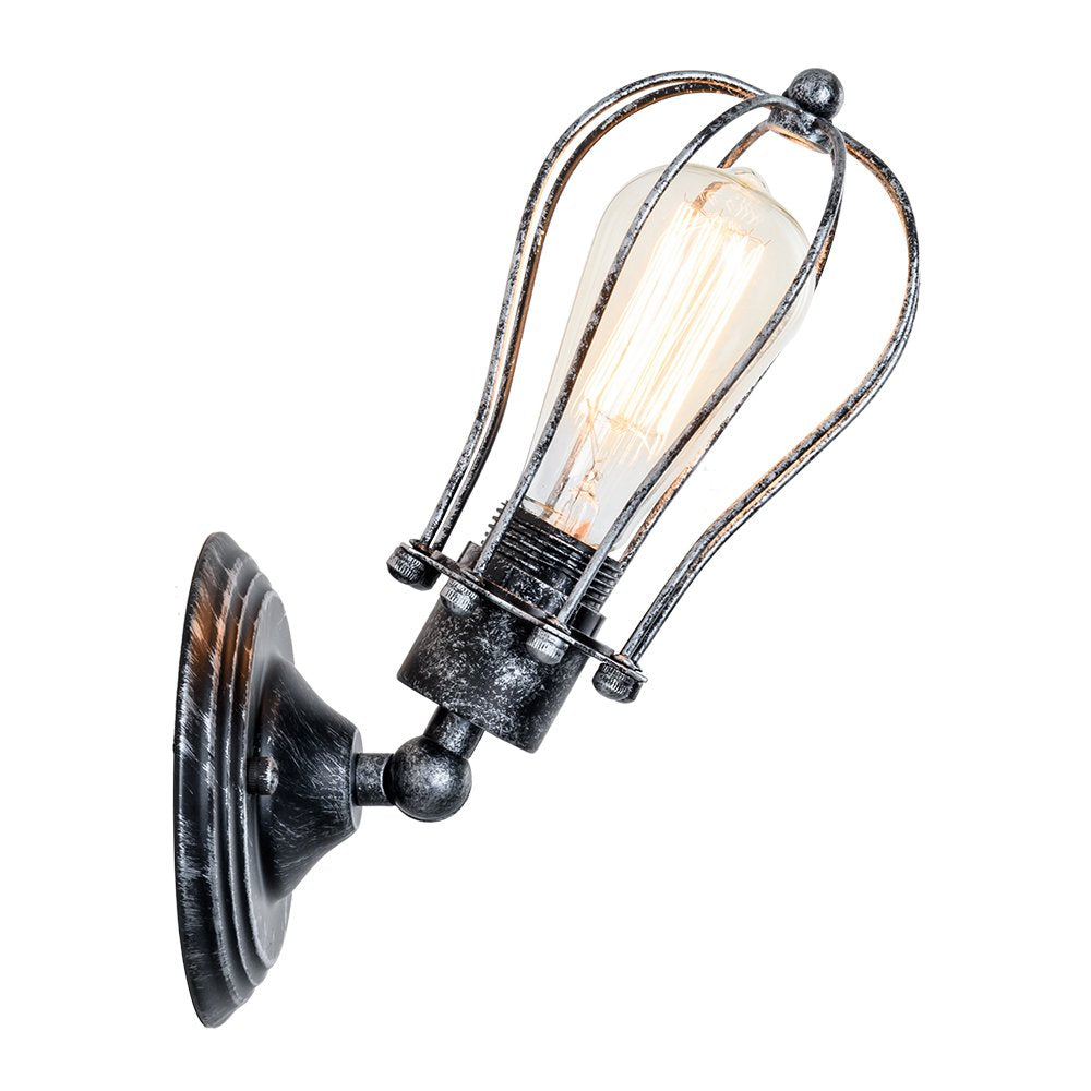 Vintage Wall Lamp Adjustable Rustic Retro Wire Cage Wall Light Industrial Style Indoor Lighting Fixture ;Moonkist (Silver)