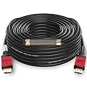SHD 75 Feet HDMI Cable with Signal Booster, 75' HDMI Cord 2.0V Support 4K 3D 1080P for in-Wall Installation CL3 Rated Black Cable and Red Metal Shell