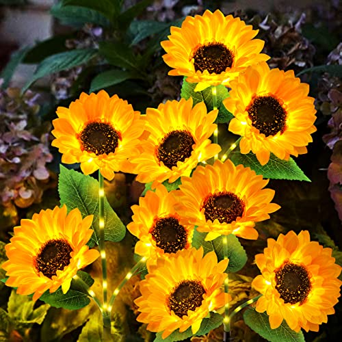 KOOPER Solar Lights Outdoor Garden Decor - Upgraded 3 Pack Solar Garden Lights with 9 Bigger Sunflower Lights, Solar Flowers Outdoor Waterproof