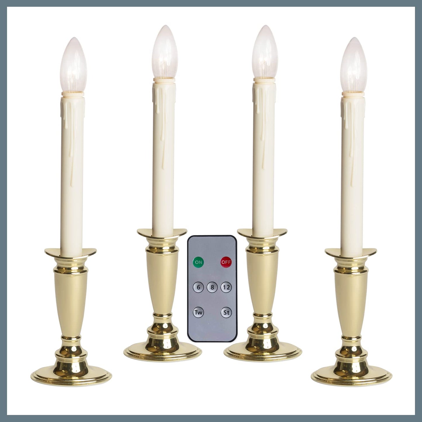 Celestial Lights Set of 4 Battery Operated Window Candles with Remote Control - (Shiny Brass)