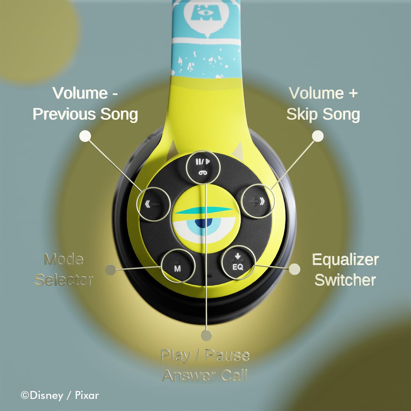 Disney/Pixar’s Monsters, Inc Bluetooth Headphones - Over The Ear Bluetooth Wireless Headset with Built in Mic and Up to 15 Hrs Playtime - Monsters…