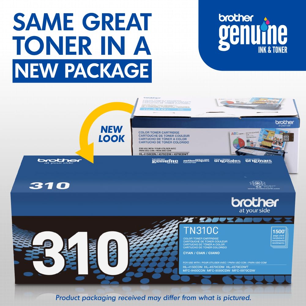 Brother TN310C (TN-310C) Toner, 1,500 Page-Yield, Cyan