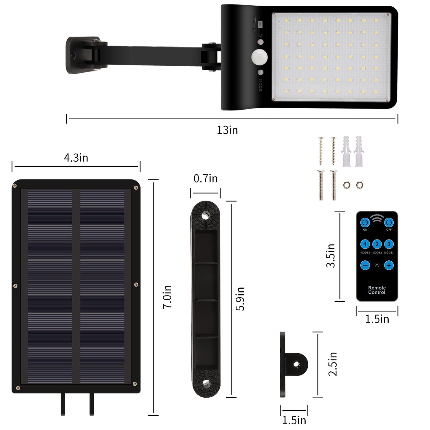 Aqonsie Solar Lights Outdoor with Remote, 56LED 180° Adjustable Angle Security Night Light Outside Motion Sensor Remote Control & 3 Lighting Modes