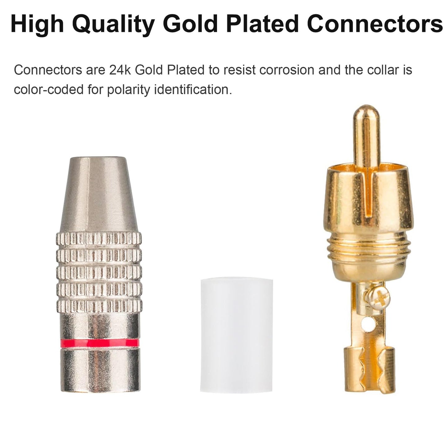 Elechood 20Pack RCA Male Plug Solder, Gold Audio Video Cable Adapter Connector for Speaker Wire Wall Plate Home Theater Audio Video Receiver