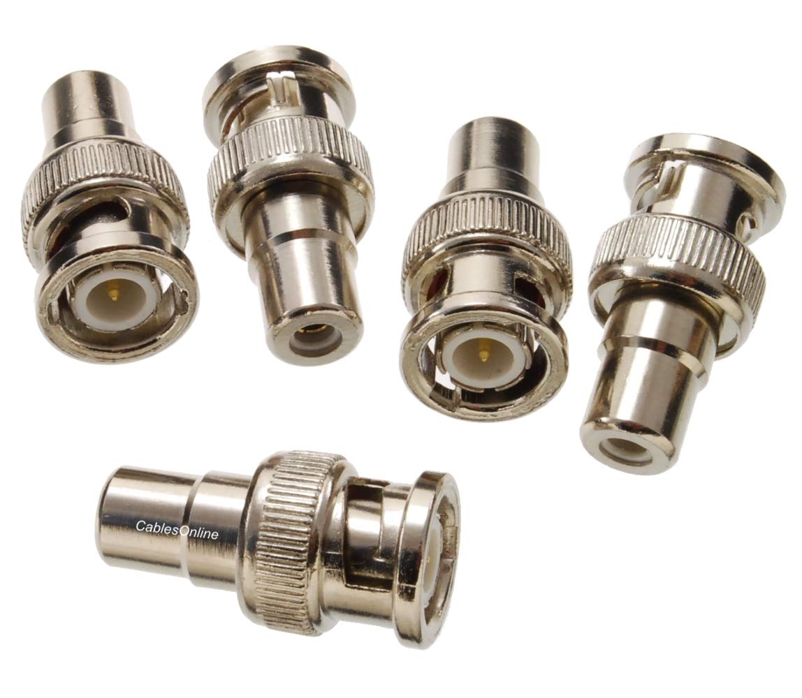 CablesOnline, 5-Pack RCA Female to BNC Twist-Lock Male 75-ohm Coaxial Adapters AV-A02-5