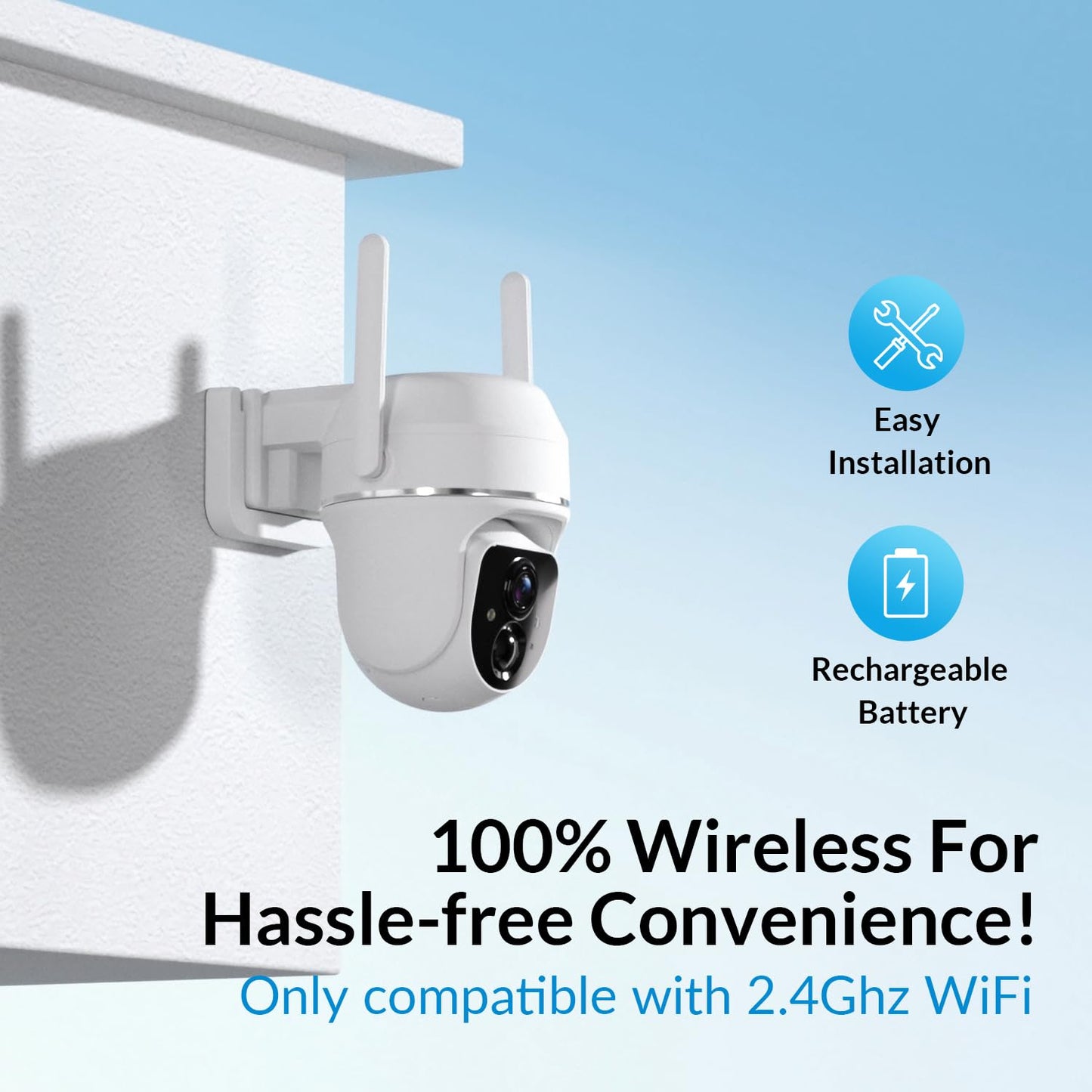 Vicohome 2K Solar Wireless WiFi Security Cameras Outdoor, 355° PTZ, Solar & Battery Powered, PIR Motion Detection, 3MP Full-Color Night Vision, IP65