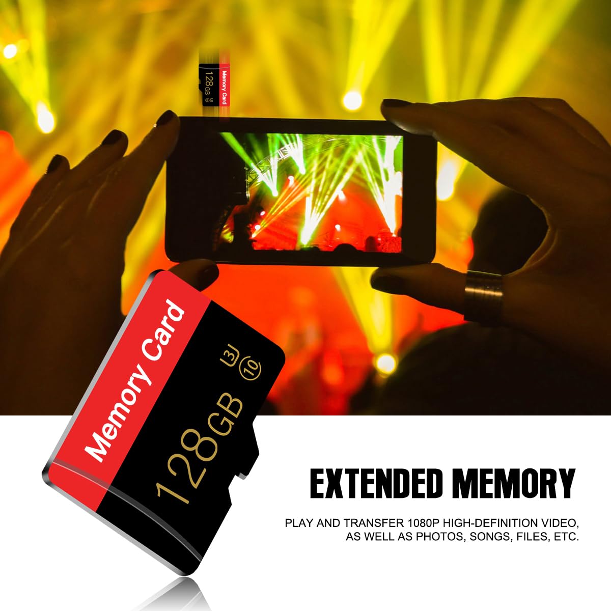 2 Pack Micro Memory Card 128 GB with Adapter, C10/UHS-I/A1 TransFlash Card, TF Card for Smartphone, Tablet, Camera, Drone (Red 128GB*2)