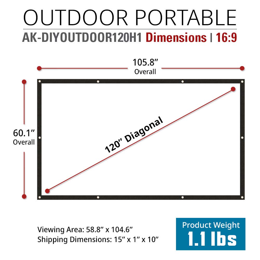 Akia Screens 120" Dual Projection Projector Screen, 16:9 Front & Rear, Portable Foldable Anti-Crease, 8K / 4K Ultra HD Ready Indoor Outdoor Home