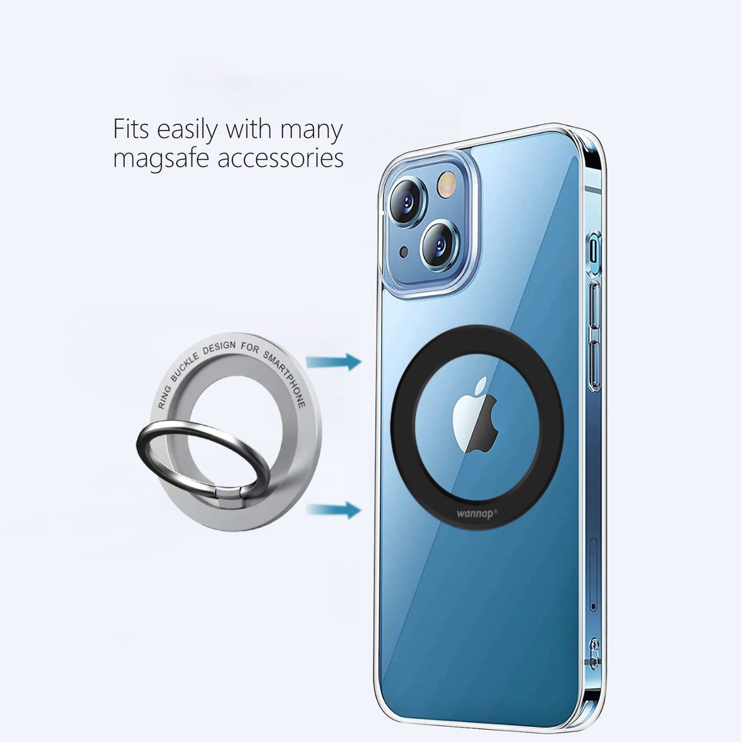 Wannap Magnetic Adapter Rings Compatible for Magsafe - 2 PCS Magnetic Sticker Rings for iPhone 16/15/14/13/12 Series, Compatible with Magsafe Wireless