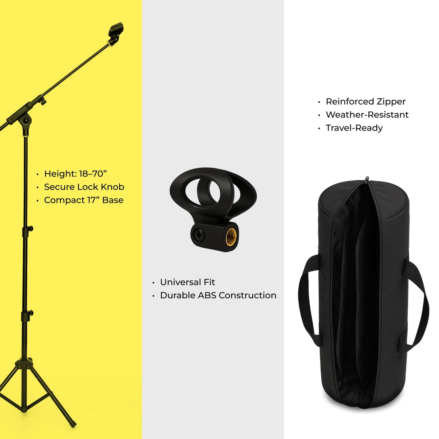 Bowens 18 Inch Mini Mic Stand & Speaker Stand Bag - Compact Tripod Bag & Tripod Case with 3 Dividers, Hand Handle & Shoulder Strap
