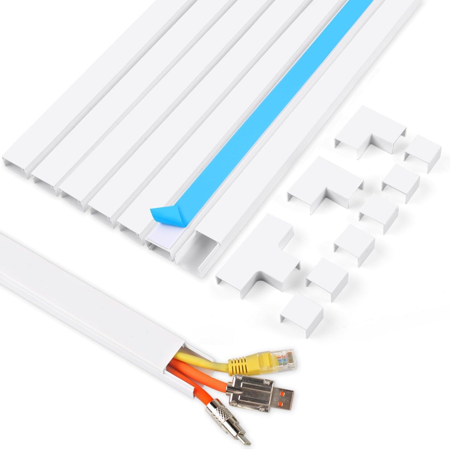 Rindion Cord Hider, 113.6in Cable Hider, Cord Covers for Wires on Wall, Wire Covers for Cords on Wall, Cable Management Wire Hiders for TV, 8 x L14.2