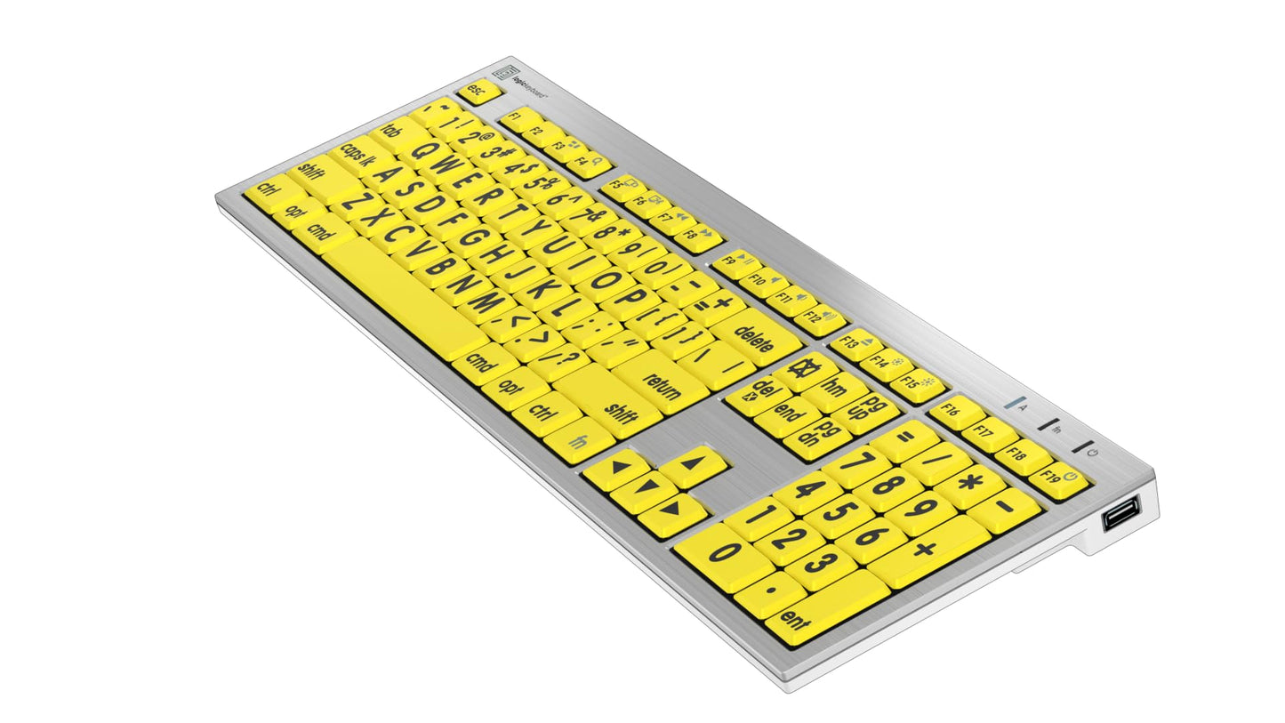 Logickeyboard 'Slimline' with Large Print • Black Letters on Yellow Keys • Made for Mac • Including LogicLight Lamp • p/n LKBU-LPRNTBY-CWMU-US