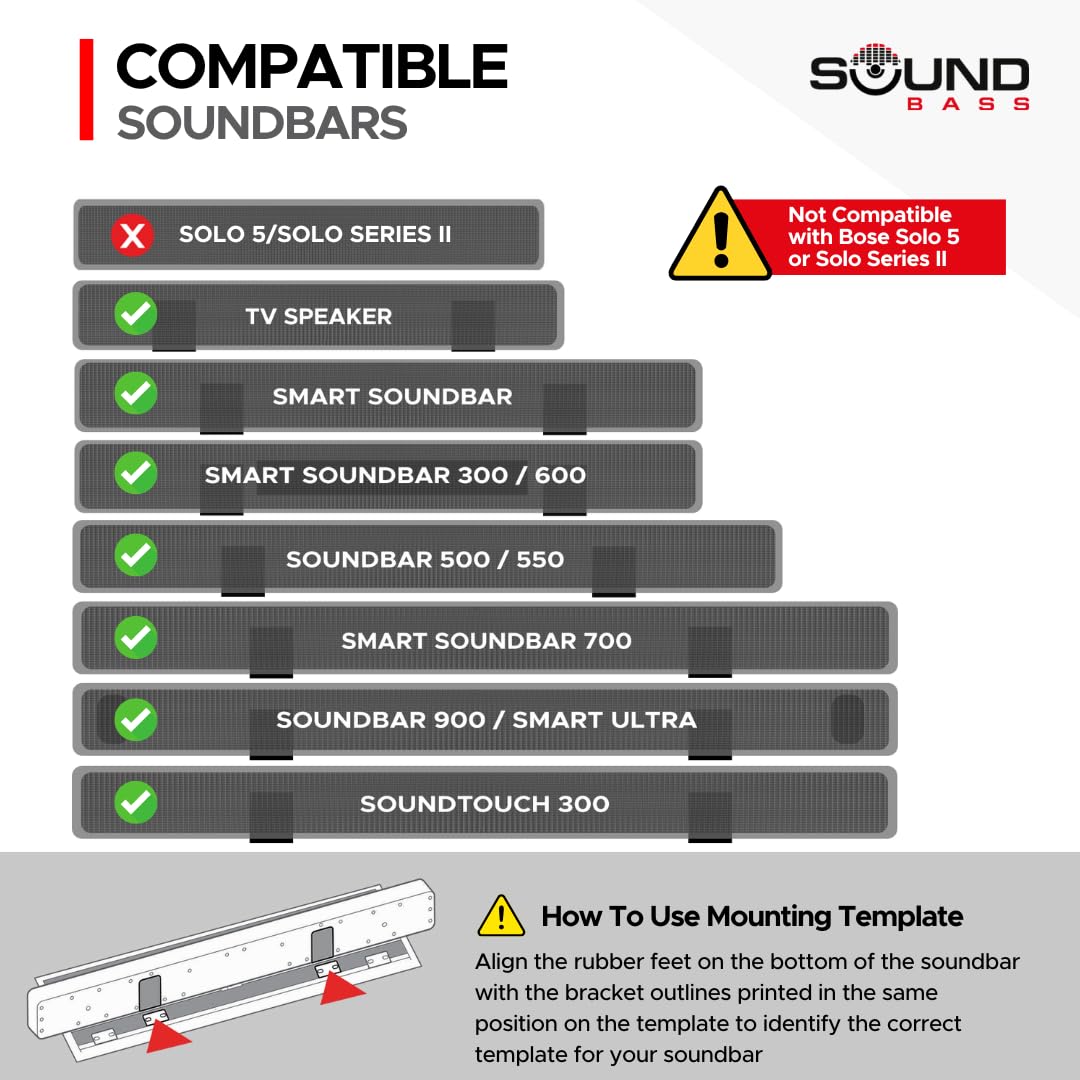 Sound Bass Soundbar Smart 300 500 550 600 700 900 Ultra Wall Mount Kit for Bose 300/500/550/600/700/900 Ultra, Smart Sound Bar, Soundtouch 300, TV