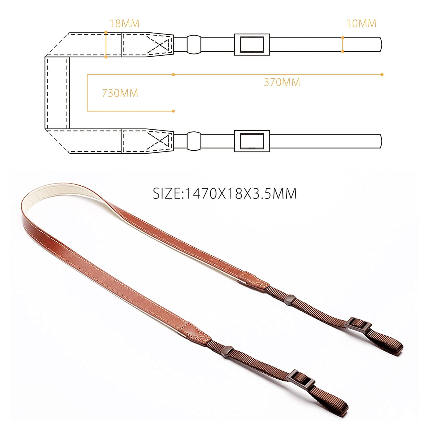 CANPIS CP008 Camera Shoulder Neck Strap compatible with Canon Nikon Leica Fuji Sony Olympus etc. Brown Color, Adjustable Length, Slim with Flocking