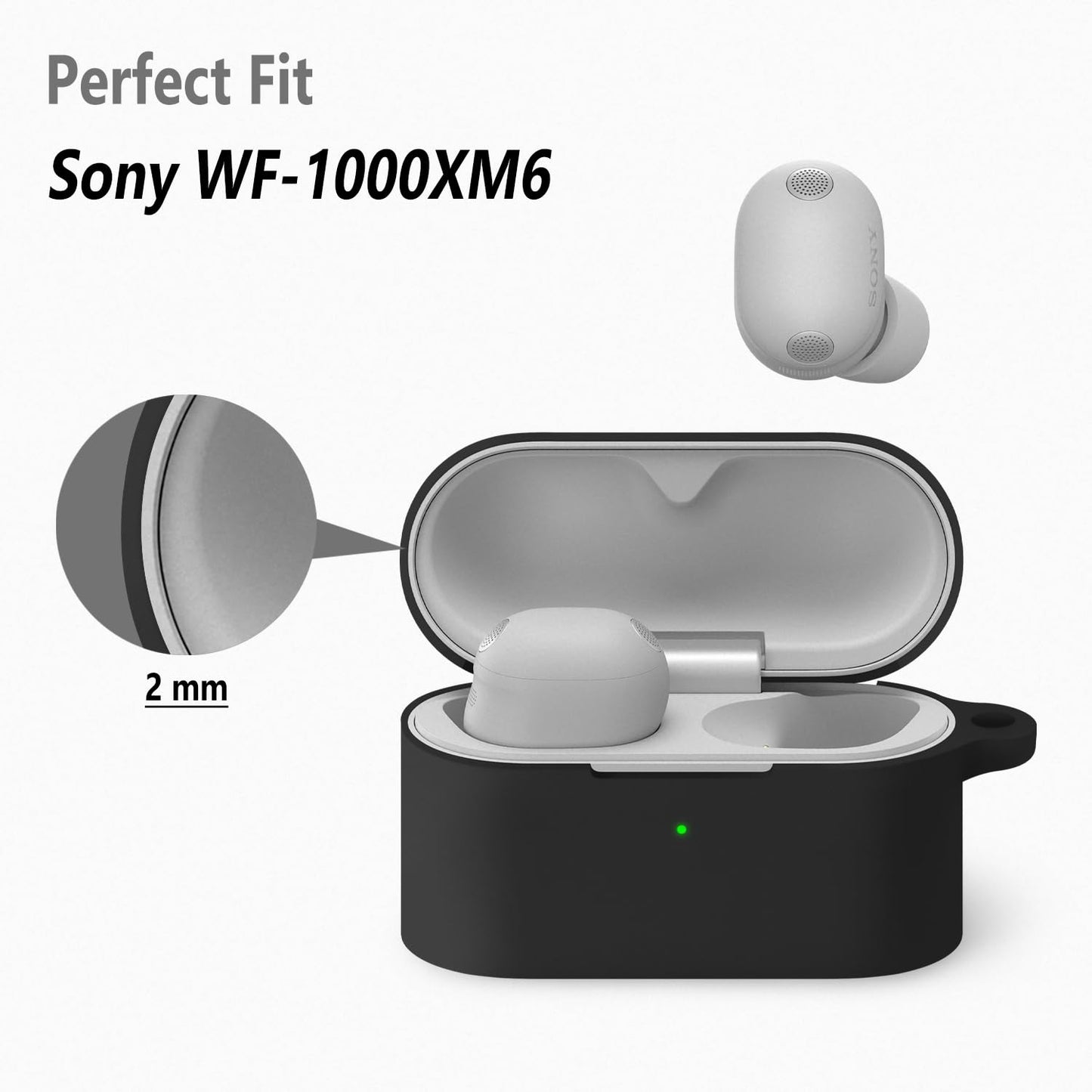 Geiomoo Silicone Cover for Sony WF-1000XM6 Case, Soft Flexible Scratch Resistant Protective with Carabiner (Black)