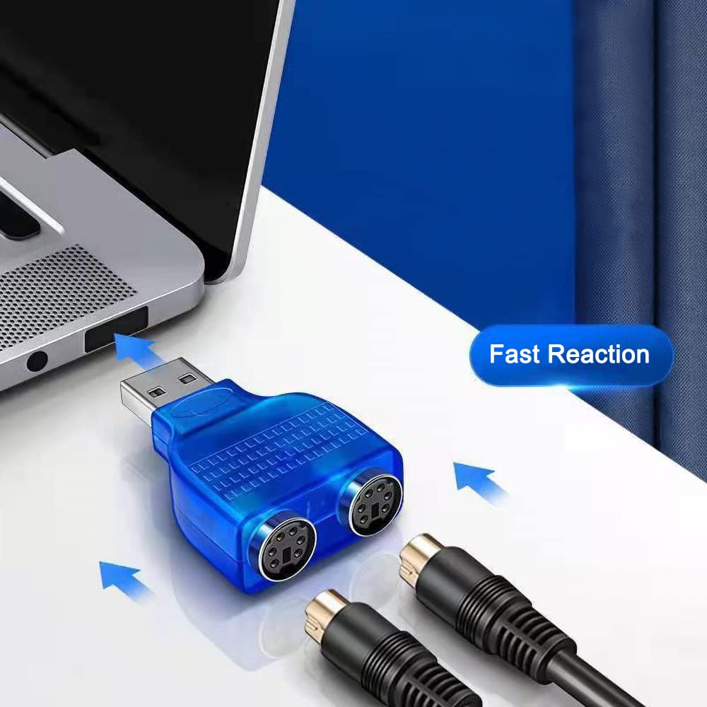 HuaLiSiJi PS2 to USB Adapter USB to PS2 Keyboard and Mouse Adapter, PS2 to USB Cable Built-in Chip No Need to Drive Plug and Play (Black+Adapter)